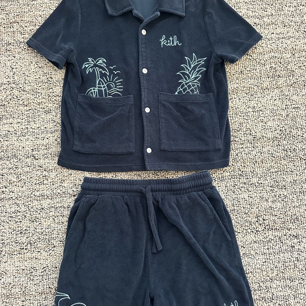 Kith Kids Navy Set with Tropical Embroidery